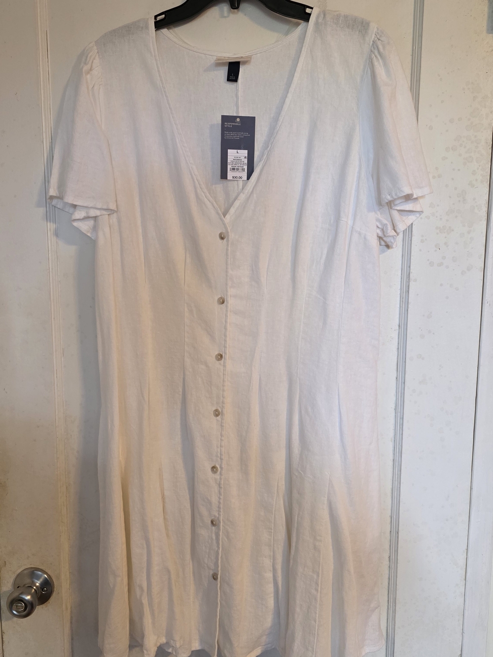 NWT White Button-Front Midi Dress